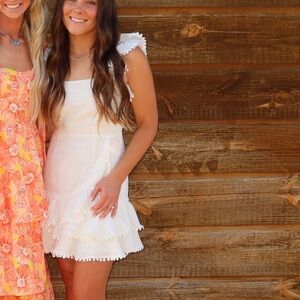 Selfie Leslie Cream Dress with Ruffle Accents